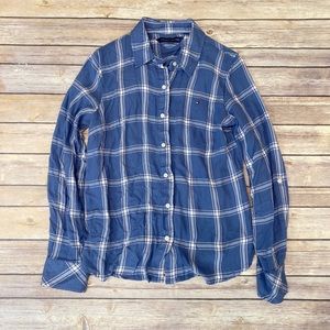 Tommy Hilfiger roll tab button down shirts windowpane blue S